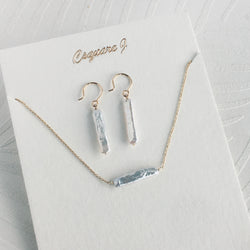 14K Gold filled Minimalist dainty Bar necklace - Freshwater Pearl, Bar shape pearl earrings