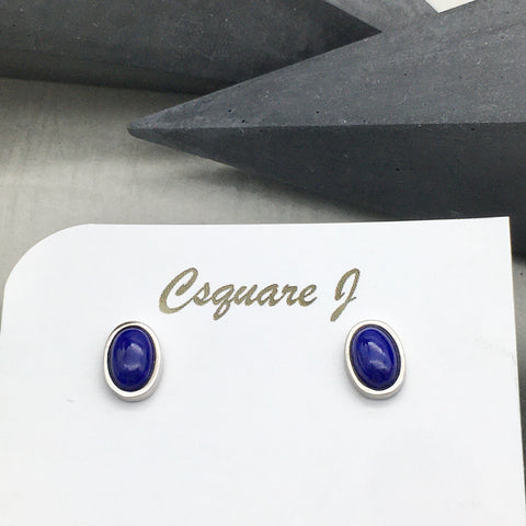 Lapis Lazuli stud earrings - Sterling Silver, Oval