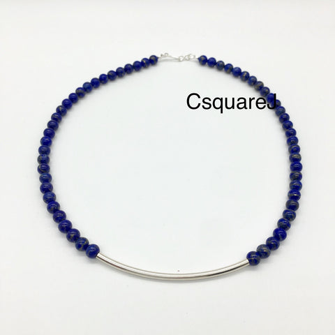 Lapis Lazuli Sterling Silver Curved Tube necklace