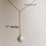 14K Gold Filled Minimalist Pearl Y necklace