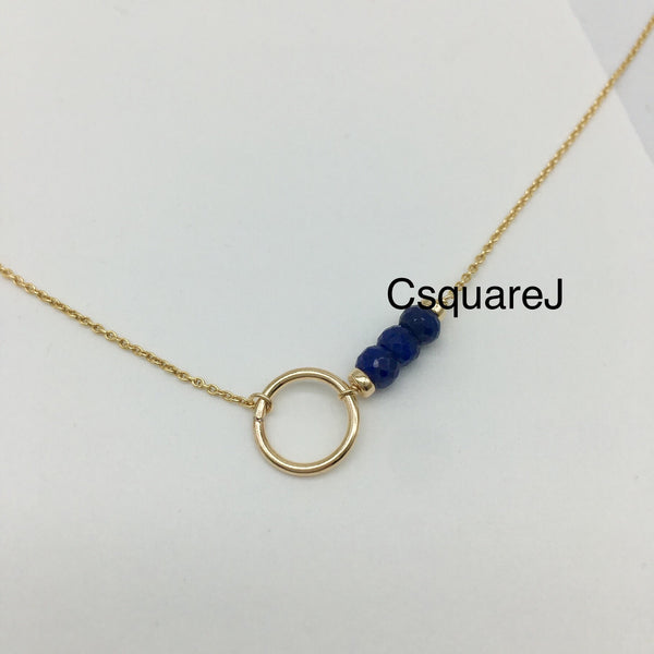 14K Gold filled Minimalist dainty eternity necklace - September Birthstone Sapphire